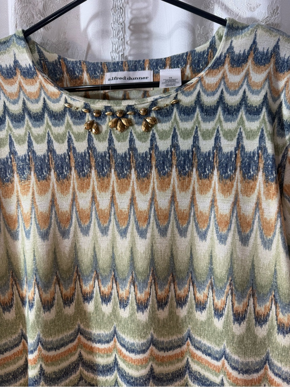 Alfred Dunner Multicolor Beaded Neck Casual Top